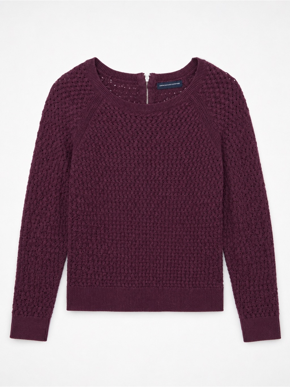 American Eagle Women's Plum Knit Sweater with Silver Zip Back Size Small